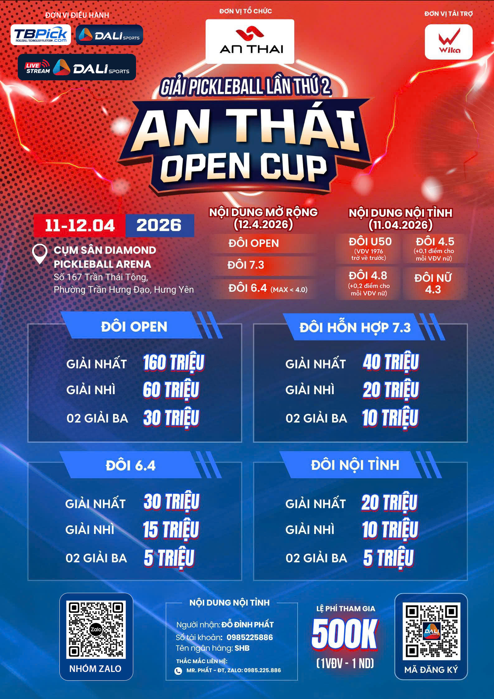 Giải Pickelball AN THÁI OPEN CUP Lần 2 2026